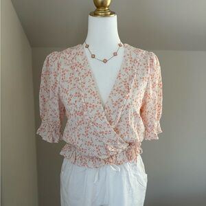 june & hudson Cream Blouse with Peach Floral Print
